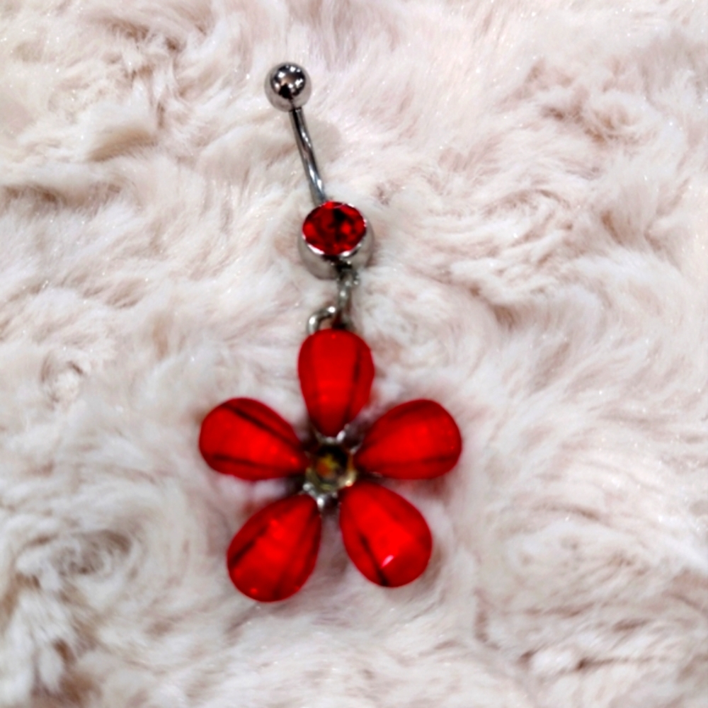 2 Belly Rings Beautiful Flower Superior Quality - Picture 4 of 5